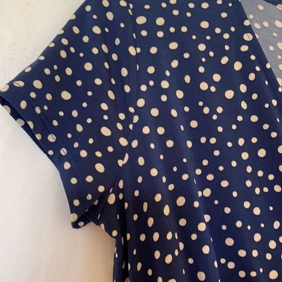 Kaileigh Blue Polka Dot Print Short Sleeves Wrap V Neck Dress Size Small - Picture 5 of 5